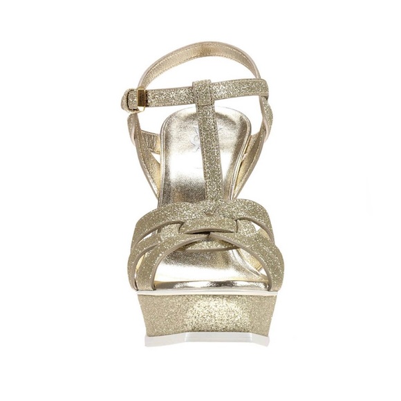 Saint Laurent Tribute Platform Stiletto Sandals: Metallic Gold Glitter Leather - Picture 12 of 16